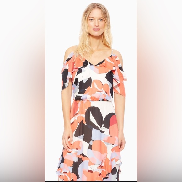 Parker Kam Abstract-Print Silk 100% Asymmetric Resort Wedding Fairy Dress,S - Picture 10 of 11